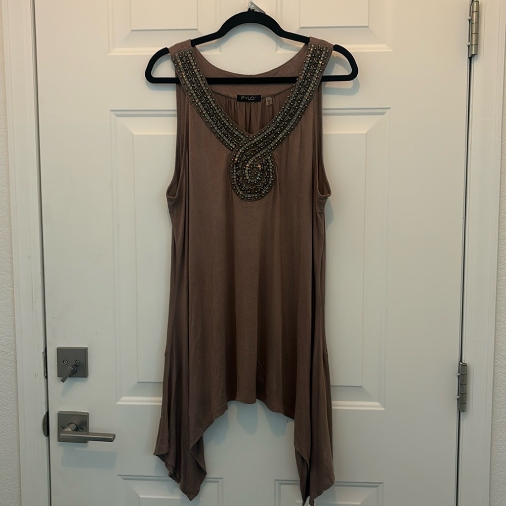 FYLO Beautifully beaded waterfall sleeveless top